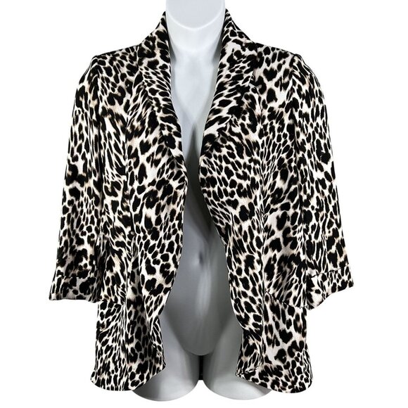 Calvin Klein Womens S Leopard Print Open Cardigan 3/4 Sleeves Oversized Blazer - Picture 5 of 16